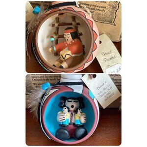 2 New Vtg Artist Made Native American Clay Diorama Christmas Ornaments Signed